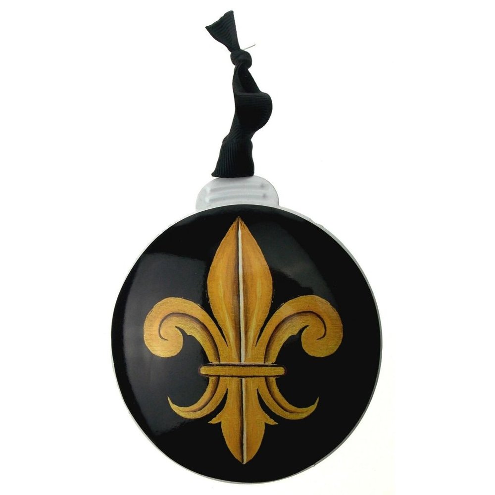 Isabella Brownlow Fleur De Lis Christmas Tree Ornament Metal Black Gold 4" Gift